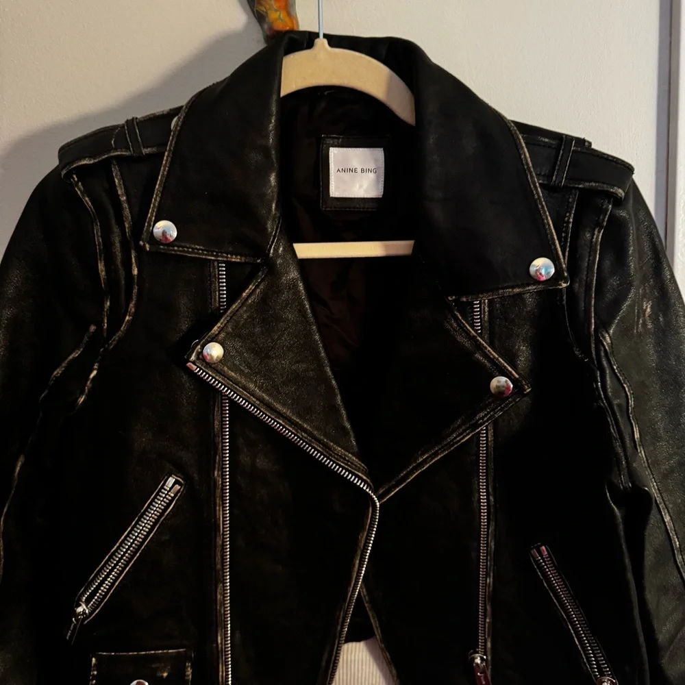 Anine Bing Quinlan Distressed Leather Moto Jacket - Picture 5 of 13
